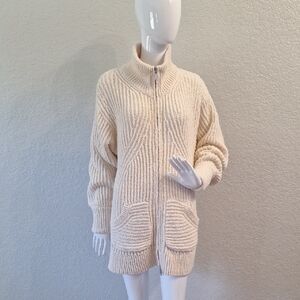 Pilcro Thick Chunky Cream Zip Front Sweater